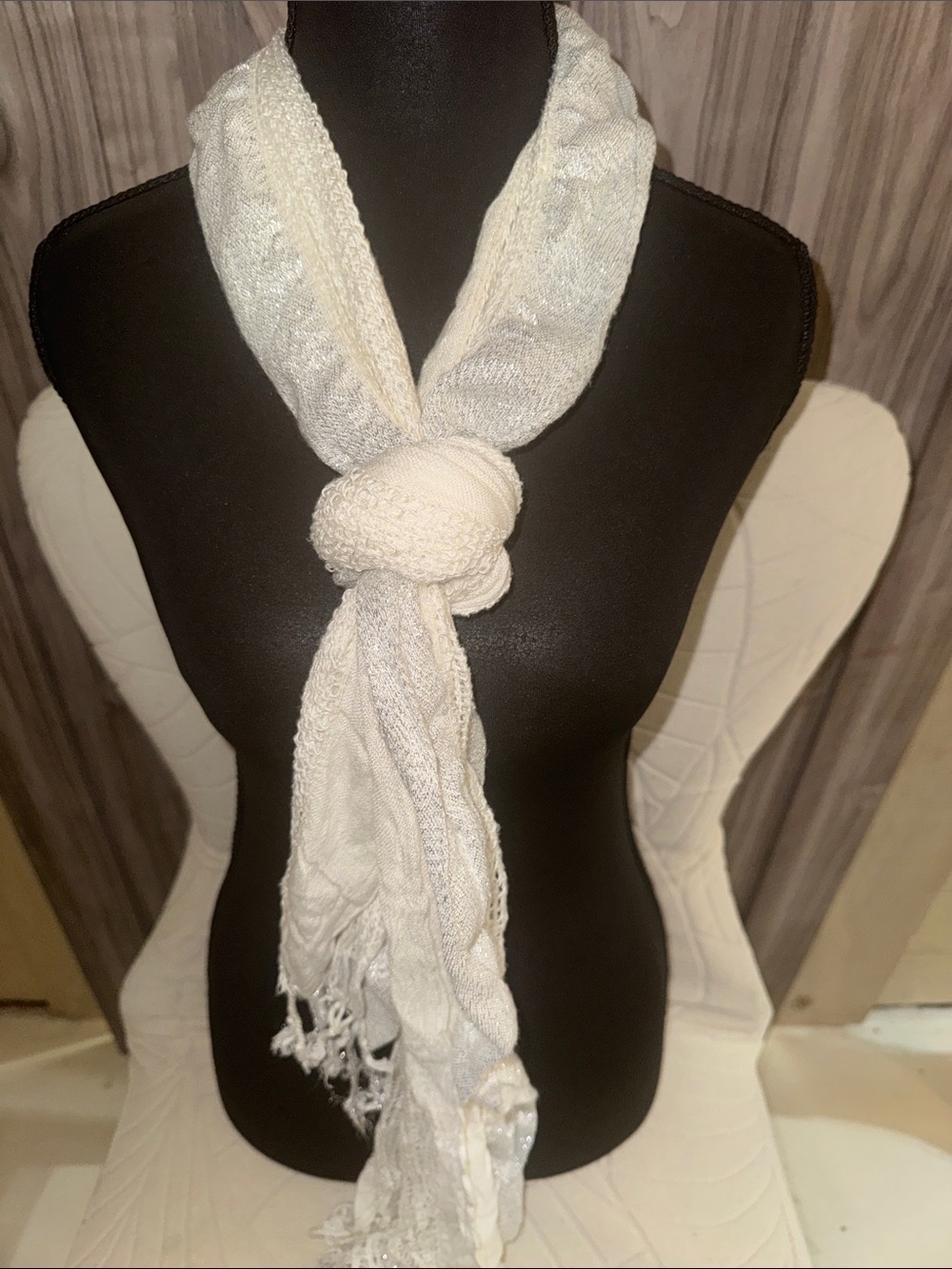 Light Cream Women's Knit Scarf - Elegant Everyday Accessory